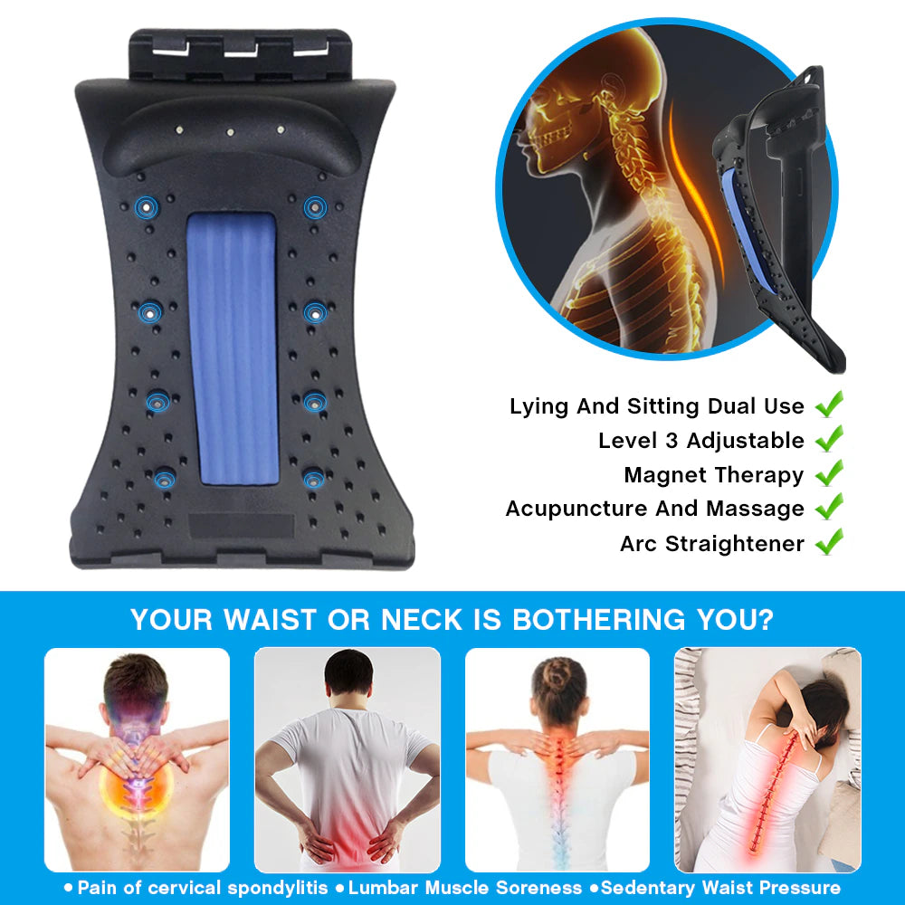 Back Stretcher Lower Lumbar Pain with Neck Massage Magnetic Therapy Acupressure Fitness Device Cervical and Spinal Pain Relieve